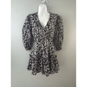 Olivaceous Babydoll Dress S Black White Floral Ruffle Hem Whimsigoth Fairy